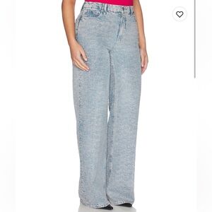 Good American Embellished Light Blue Wide Leg Jeans